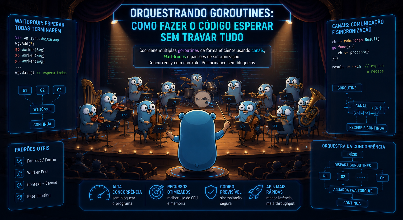 Orquestrando Goroutines: Como fazer o código esperar sem travar tudo